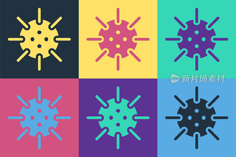 Pop art Naval mine icon isolated on color background. Sea bomb. Vector